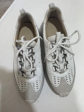 White Lace-Up Perforated Sneakers